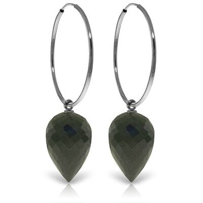 14K Solid Gold Hoop Earrings w/ Pointy Briolette Drop Black Spinel