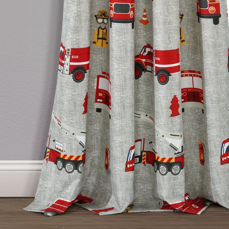 Lush Decor Fire Truck Window Curtain Panel Pair