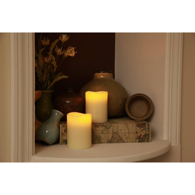 Melted Top Flameless Pillar Candle with Timer - Ivory