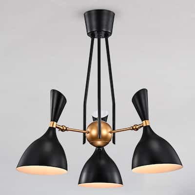 Mikael Matte Black+Gold Metal Bowl Shade 3-Light Chandelier