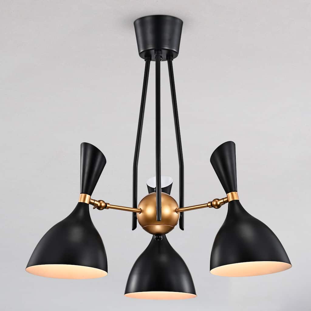 Mikael Matte Black+Gold Metal Bowl Shade 3-Light Chandelier