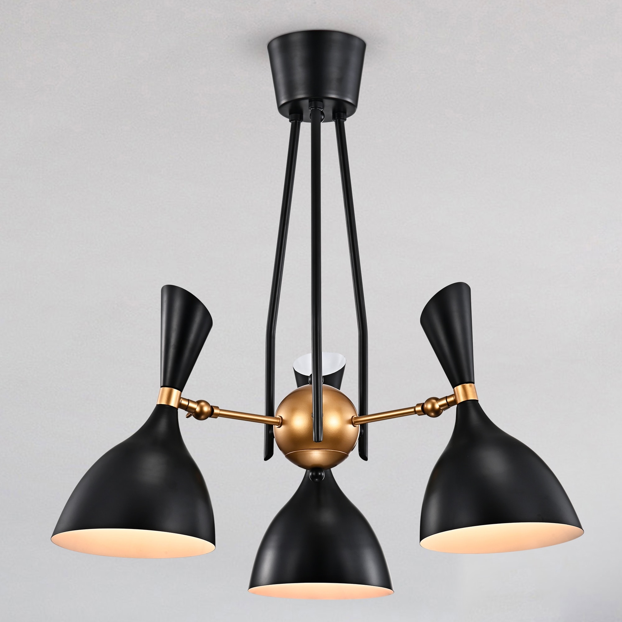 Warehouse of Tiffany Mikael Matte Black+Gold Metal Bowl Shade 3-Light Chandelier