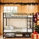 preview thumbnail 13 of 22, Full Over Full Metal Bunk Bed with Shelf and Guardrails, Separate Into 2 Twin Beds Black
