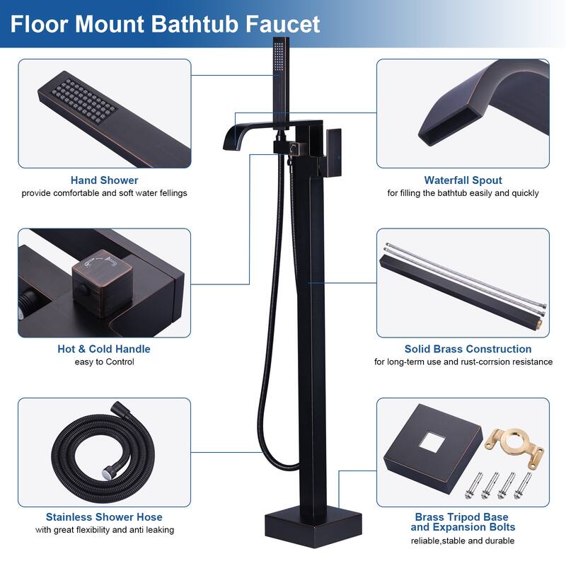 WOWOW Waterfall Single-Handle Freestanding Tub Faucet with Handshower