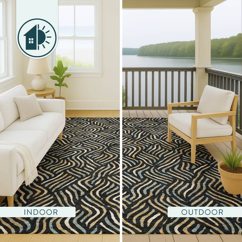 Machine Washable Indoor/ Outdoor Modern Jamie Chantille Rug