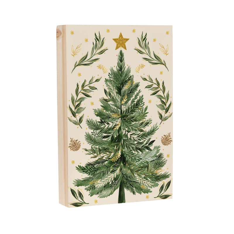 Shades of Green Christmas Tree Sign Wood Block - 12"L x 8"H - Multicolor