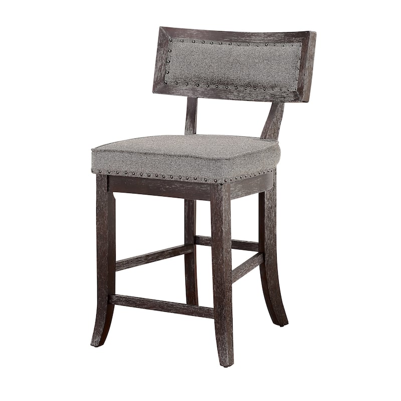 Shan 25 Inch Counter Height Chair, Nailhead Trim, Dark Brown Solid Wood