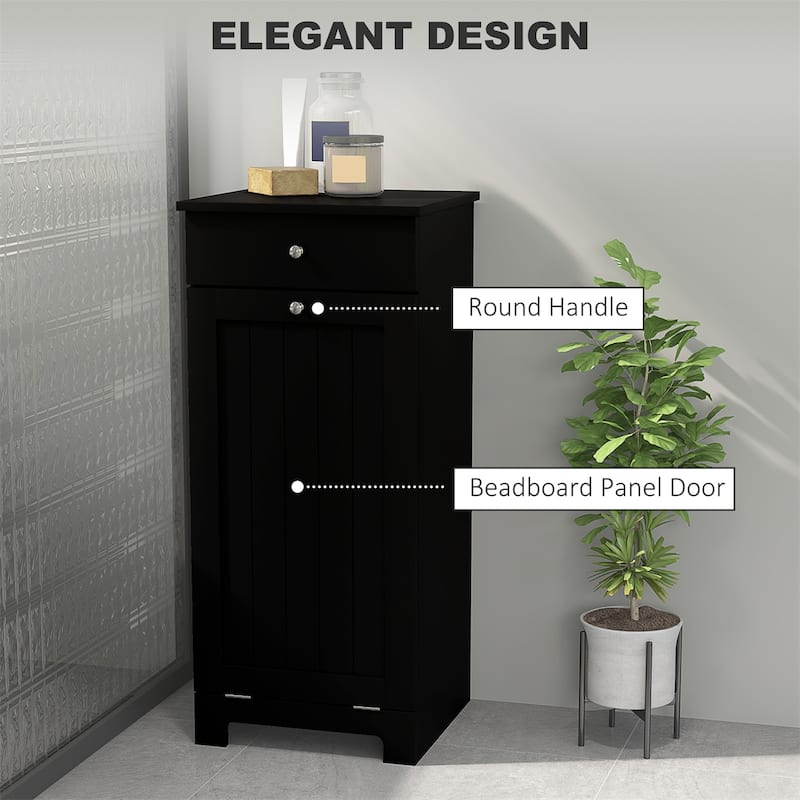 Black Laundry Hamper Cabinet with Tilt Out Hamper Drawer and Foldable Bag MDF for Bathroom Bedroom - 15.7" W x 15" D x 35.4" H