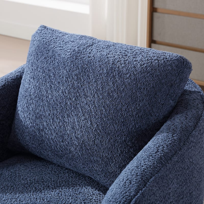 Boucle Fabric Upholstered Swivel Barrel Armchair With Pillow