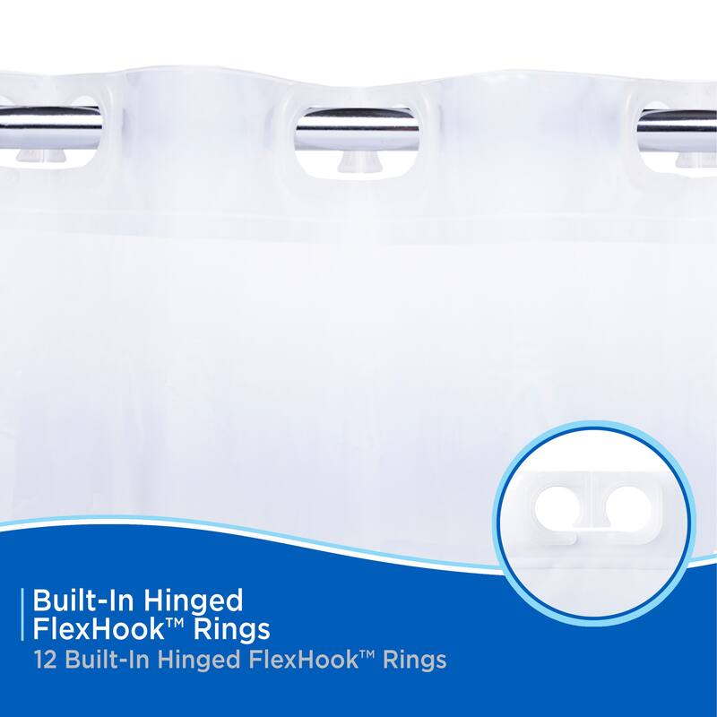 Kenney FlexHook Medium Weight PEVA Shower Curtain Liner, 71" W x 74" H