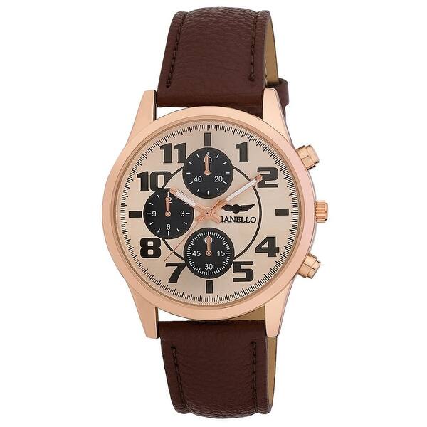 slide 3 of 5, Gianello Men's Tri Faux Chronograph Vegan Leather Watch Rose Gold