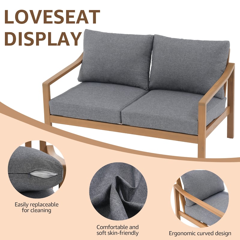 Outdoor 5 Piece Wooden Chair Set With Table And Cushion