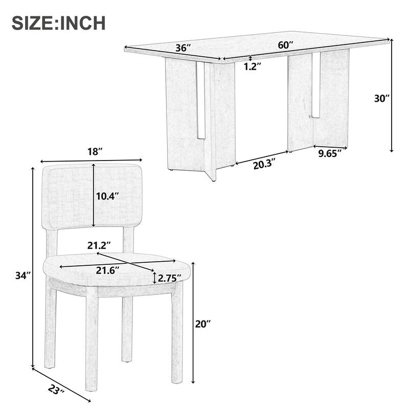 60" Farmhouse Dining Table with Cutout Legs, Rectangular Wood Table for Dining Room & Kitchen