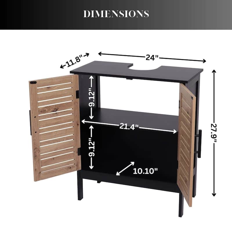 Under Sink Cabinet with U-Shaped Cut-Out, Double Vented Doors - 24"L x 11.8"D x 27.9"H