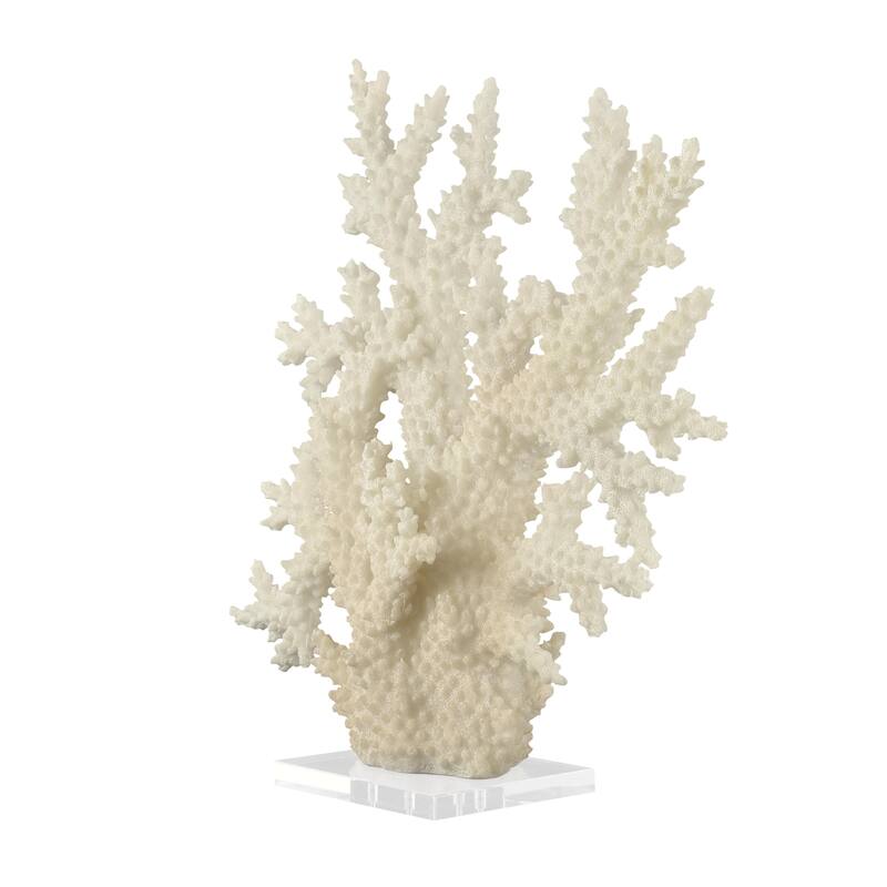 Cream Polystone Coral Decorative Sculpture with Clear Acrylic Base