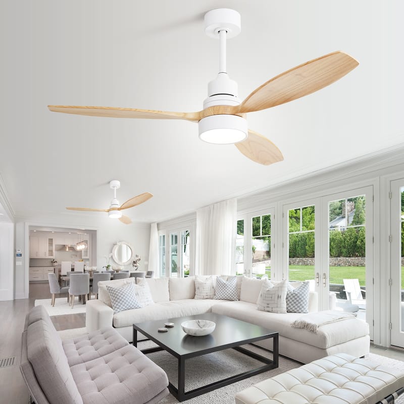 52" Farmhouse Style Wood Walnut Ceiling Fan With Lights and Remote Control, Dimmable LED Optional