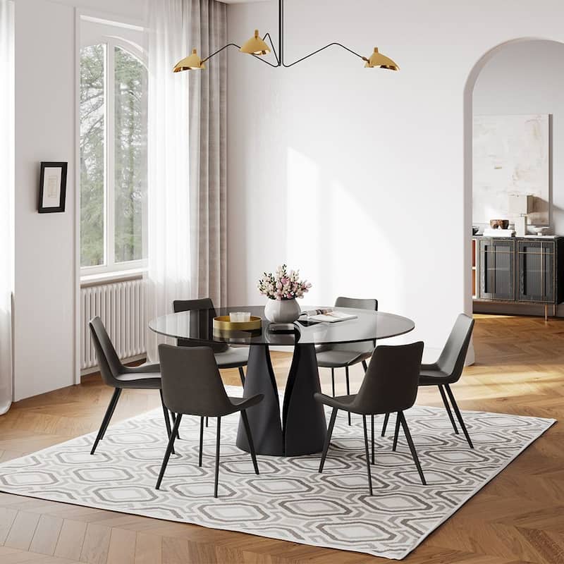 Modern Round White Dining Table，Sintered Stone Tabletop, Solid Black Carbon Steel Base