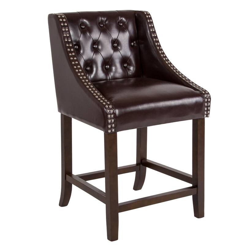 Transitional Tufted Upholstered/Walnut Finish Counter Stool (Set of 2)