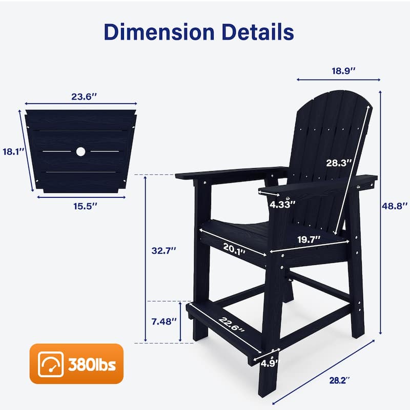 WINSOON Tall Adirondack Chair Piece of 3, Balcony Chair with Connecting Table