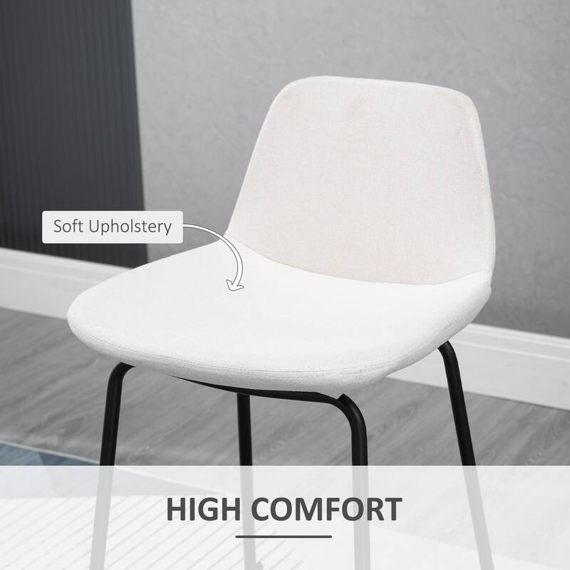 HOMCOM 29.5" Seat Height Bar Stools Set of 2, Upholstered Bar Chairs, Armless Barstools with Back, Steel Legs