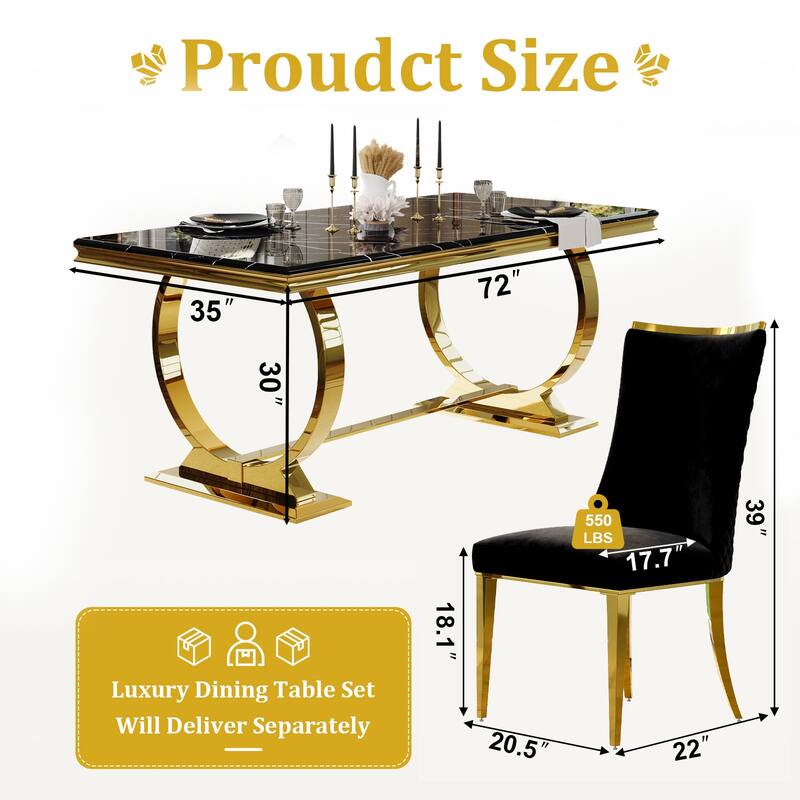 Luxurious Dining Room Table Set with Velvet Dining Chairs