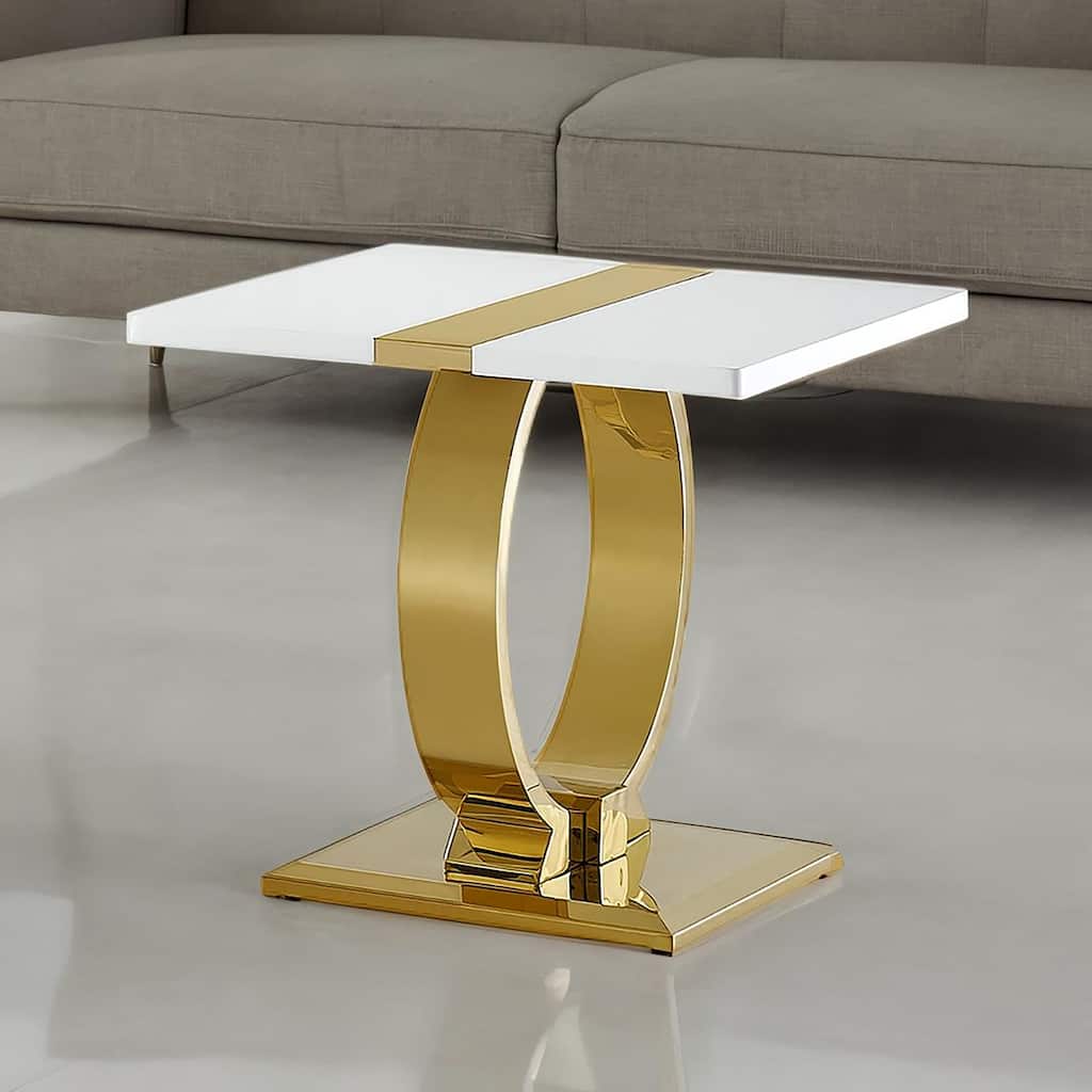 Furniture of America Carra Modern Stainless Steel O-Shaped Trestle Base Square End Table