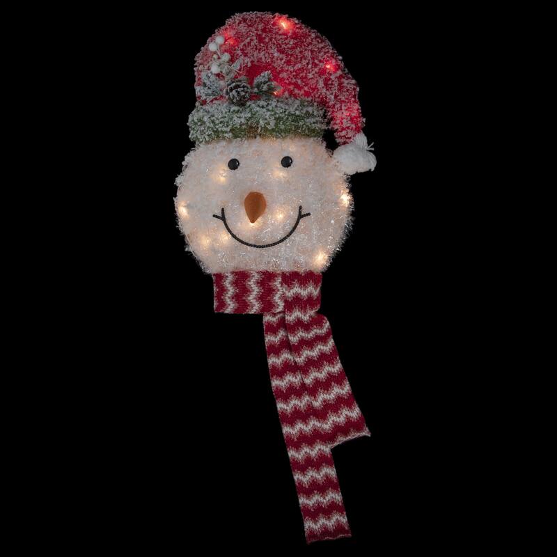 22" Lighted Snowman Wearing a Red Frosted Hat with Pine Christmas Tree Topper - 22