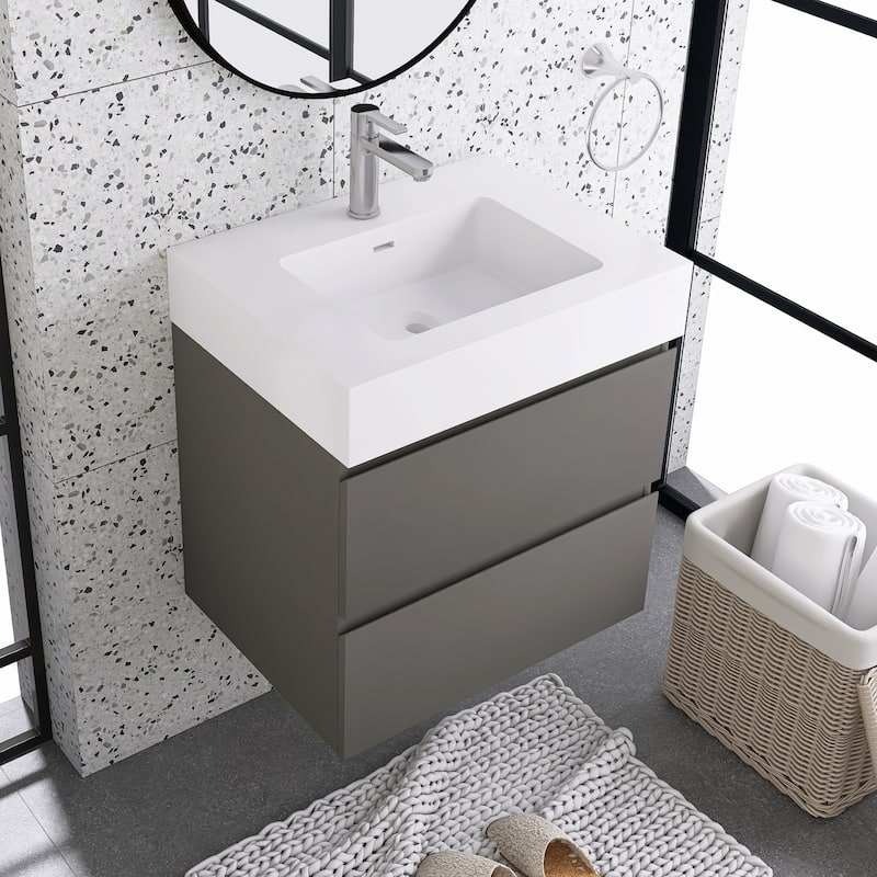 Floating Bathroom Vanity with Solid Surface Top