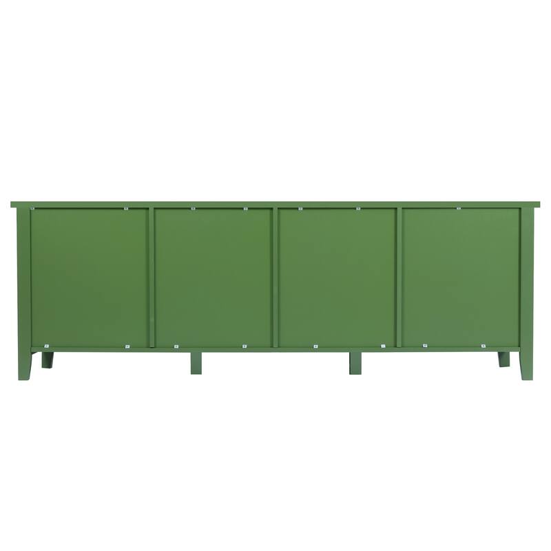 71" Modern TV Stand, Entertainment Center Media Console, Solid Wood Frame TV Cabinet with Changhong Glass Doors & Metal Handles