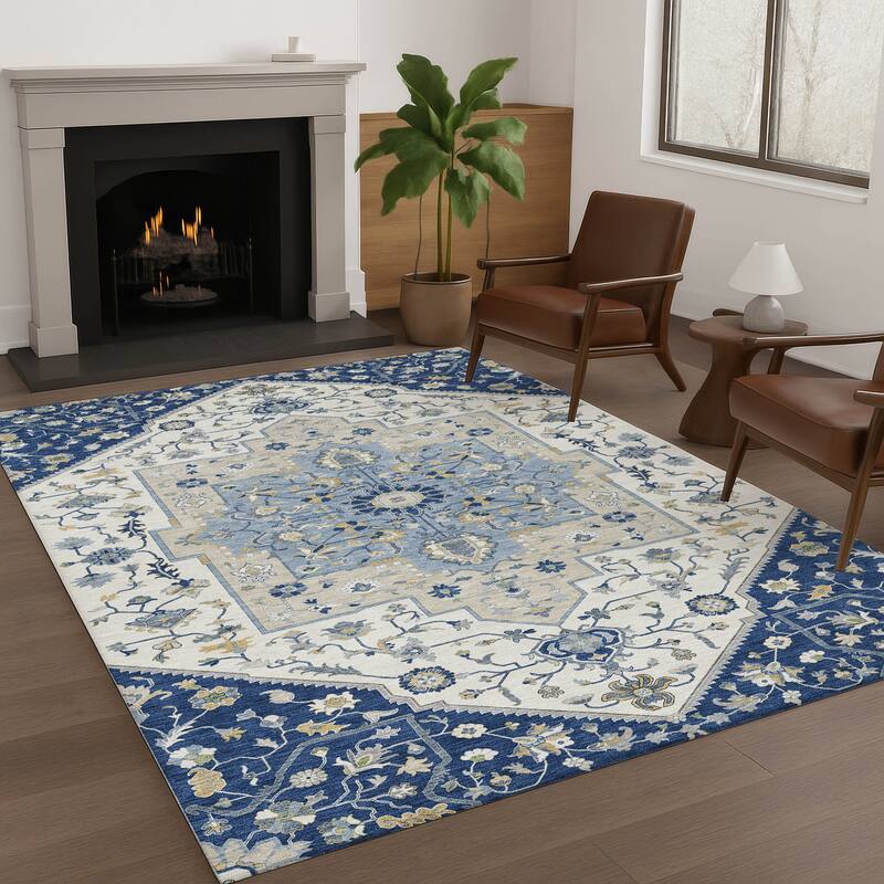 Machine Washable Indoor/ Outdoor Traditional Kolkata Chantille Rug