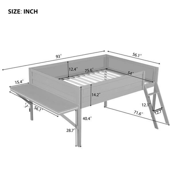 dimension image slide 0 of 2, Low Loft Bed with Integrated Desk and LED Lights, Wood Gaming Loft Bed Frame with Angled Ladder, for Kids Girls Boys