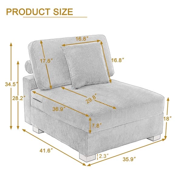 dimension image slide 3 of 7, Modern Modular Sectional Sofa Corduroy Chaise Lounges