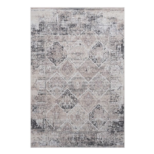 slide 2 of 7, LOOM & LUXE Collection Cream/Anthracite/Traditional Non-Shedding Area Rug 120" D x 93" W x 0.28" H