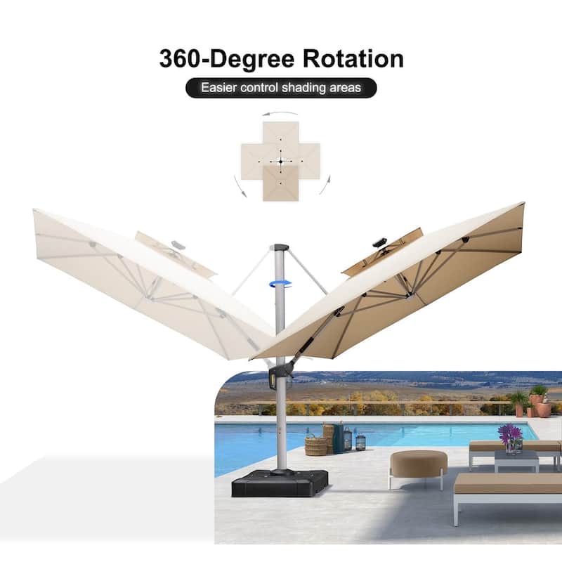 PURPLE LEAF Double Top LED Rectangle Patio Cantilever Umbrella