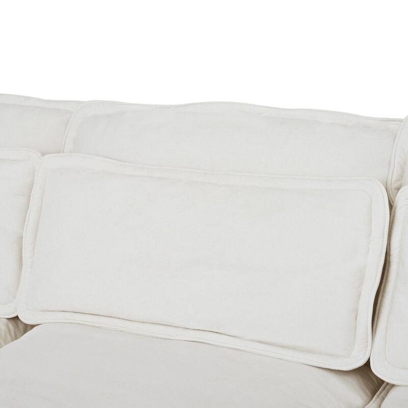 Double-Layer Cushion Modular 4-Seater Sofa with Storage, Beige Polyester