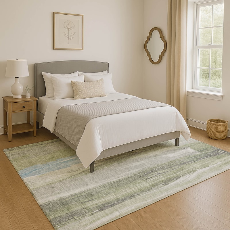 Premium Washable Super Soft Modern Brushstrokes Mayfield Rug - 2'6" x 3'10" - Olive
