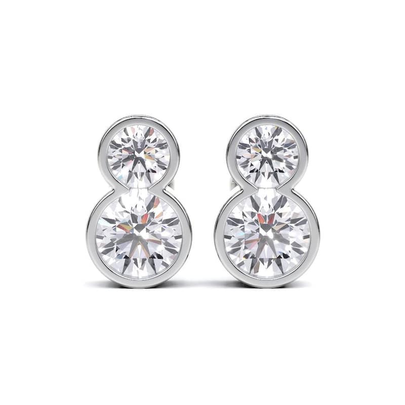Auriya 14k Gold Round Lab Grown Toi Et Moi Diamond Stud Earrings 2.20 ct. tw. Push-Back (F-G VS) - White