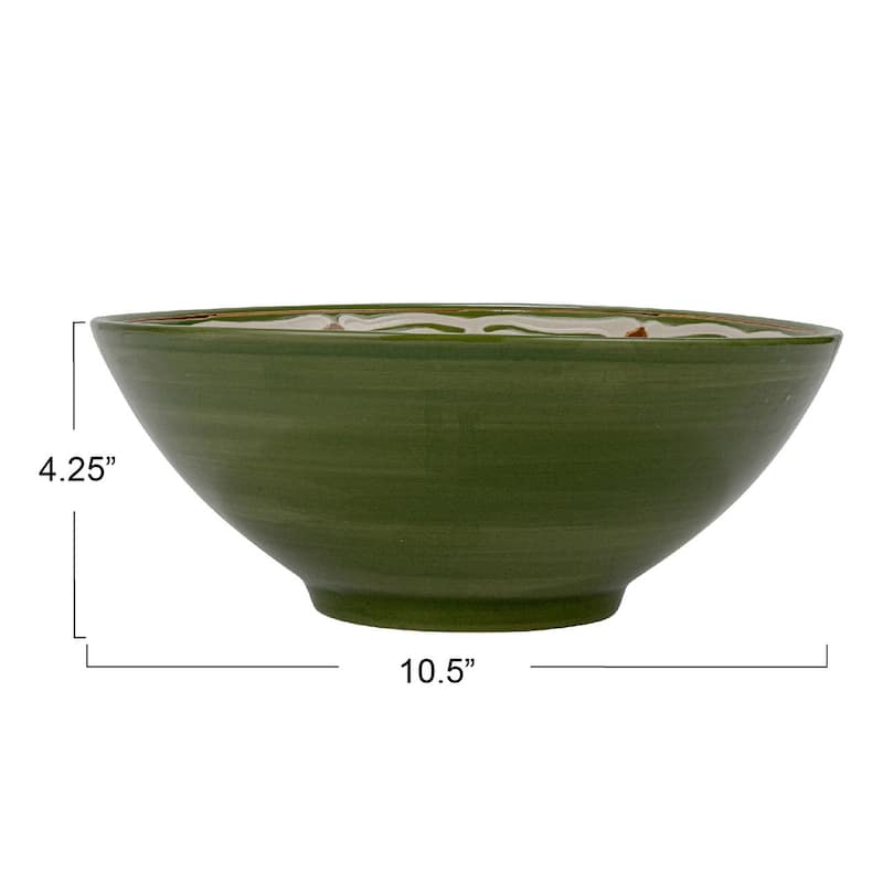 Hand-Painted Stoneware Serving Bowl with Pattern Design - 10.5"L x 10.5"W x 4.3"H - 10.5"L x 10.5"W x 4.3"H
