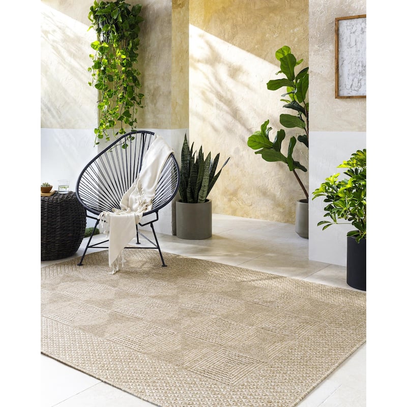 Livabliss Sandra Farmhouse Outdoor Area Rug - Tan - 6'7" x 9'