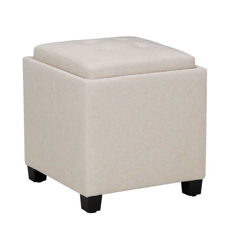 RENEWLINE ​18" Square Storage Ottoman with Tray - 250LBS Weight Capacity, Leather Upholstered Footstool for Living Room