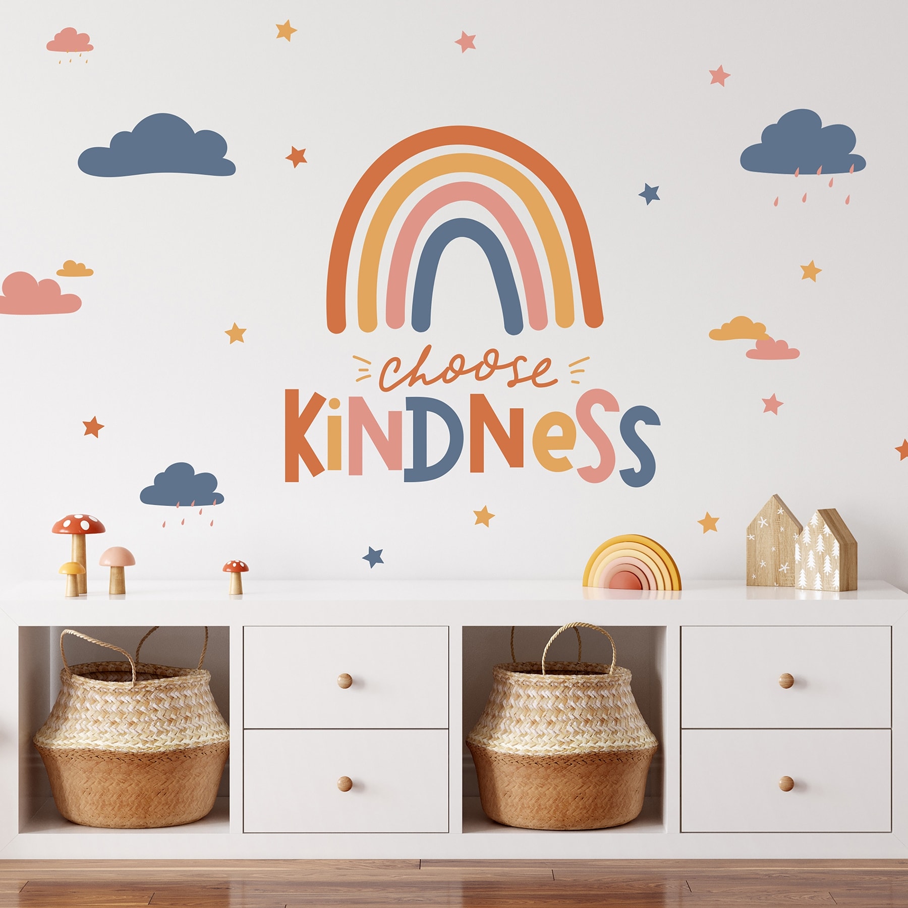 RoomMates Retro-Wandaufkleber Set – 40 Bunte Regenbogen-Aufkleber, Abziehbar & Wiederverwendbar | Für Mietwohnungen & Kinderzimmer