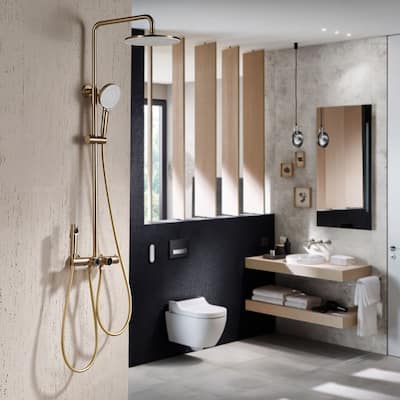 4-Function Thermostatic Rainfall Shower System with Rough-In Valve, Rain Mixer Shower Combo Set
