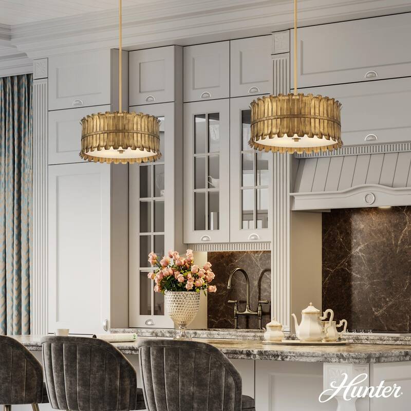 Hunter Valdaz Brushed Luxe Gold 3 Light Pendant - Modern & Contemporary - Kitchen, Dining Room, Bedroom, Office