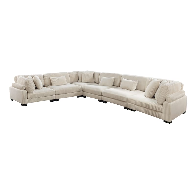 Braidy Corduroy 6-Piece Modular Sectional Sofa - Beige