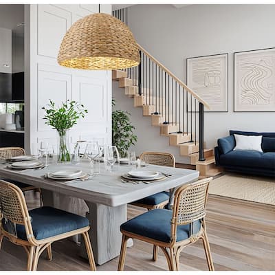1-Light Vintage Lantern Pendant Light with Natural Rattan Woven Shade - N/A