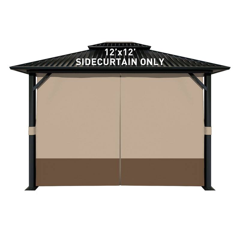 Aoodor Gazebo Curtain Replacement-Universal 4-Panel Sidewalls, Curtain Only - 12'x12' - Sand Yellow and Brown