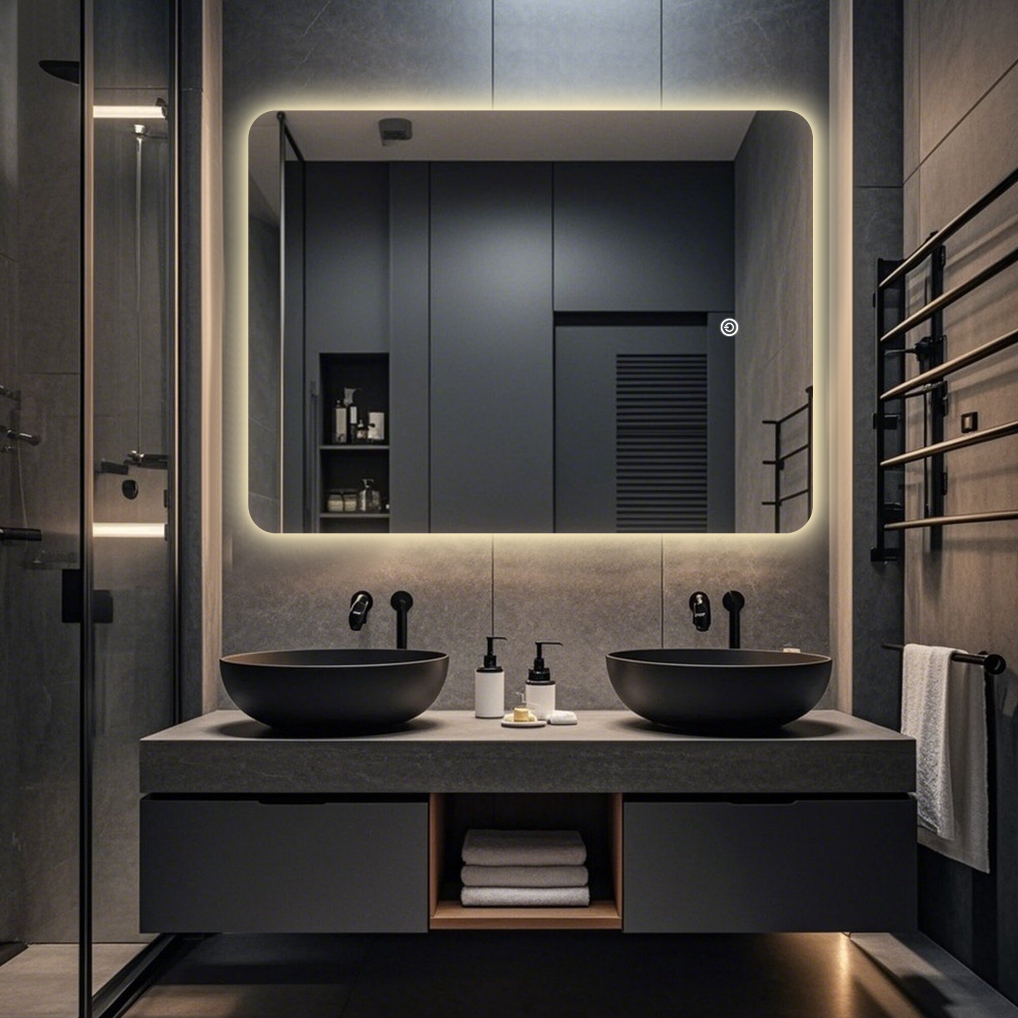 Square Rounded-Corner LED Mirror, both Stylish and Practical - On