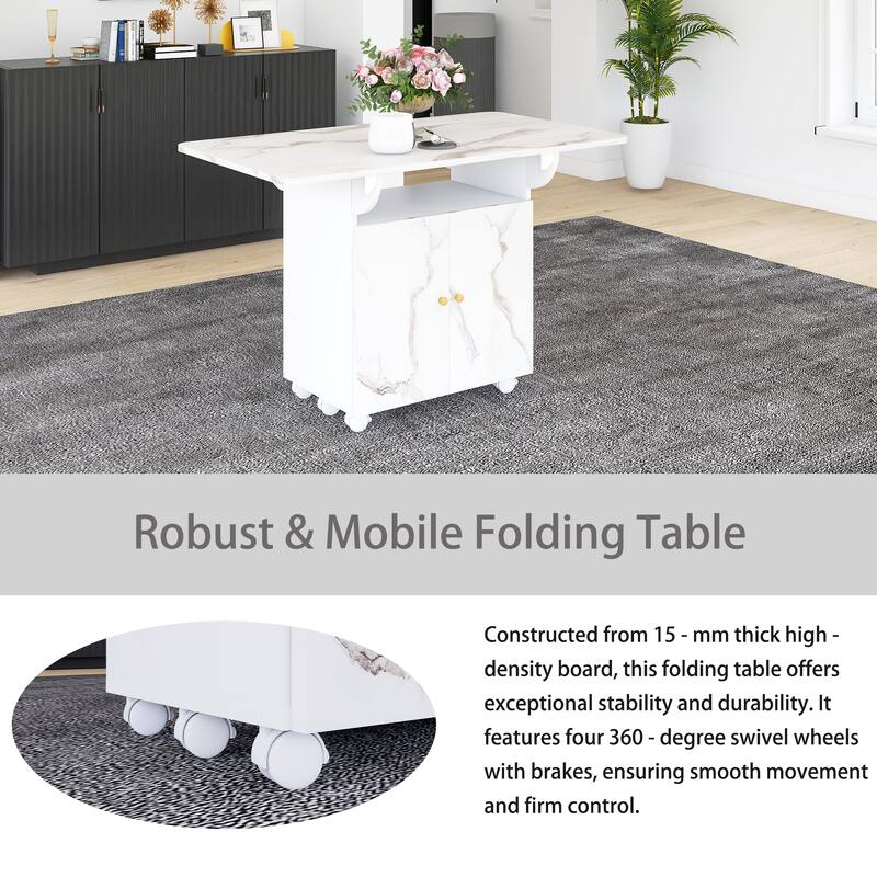 47" MDF Folding Dining Table with storage rack and cabinet