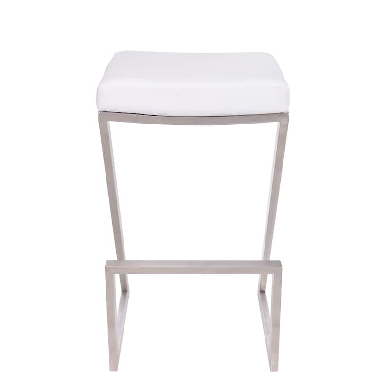 Contemporary 26" Counter Height Bar Chair with Silver Iron Base and Soft Faux Leather Cushion Seat - 26"H x 17"W x 17"D