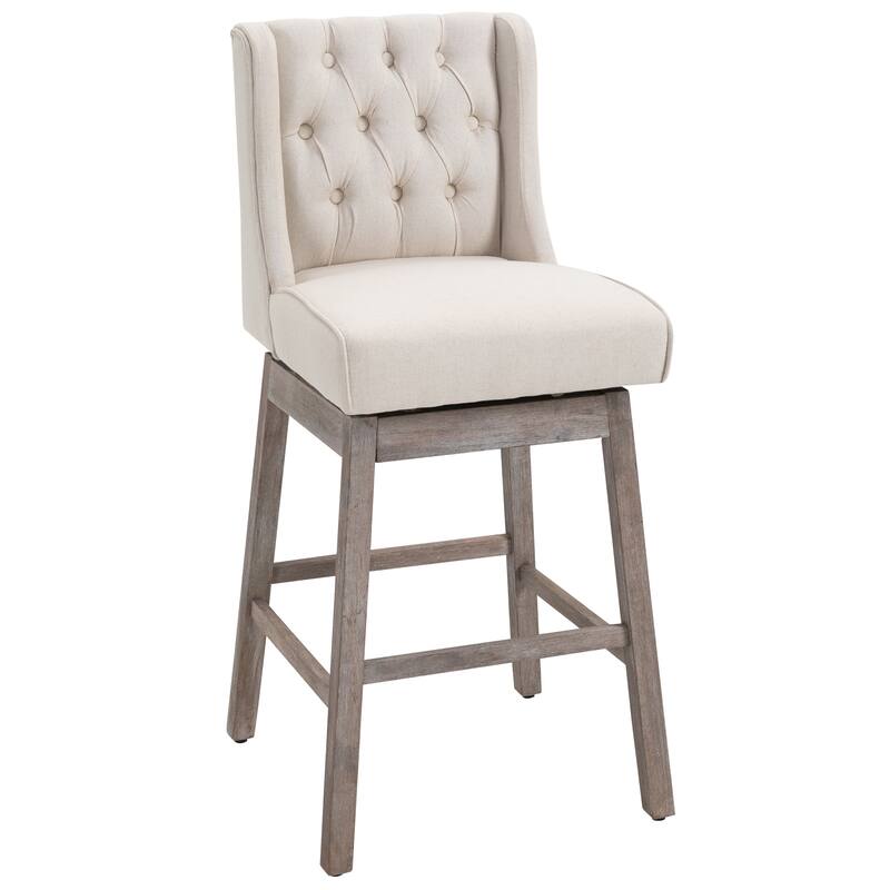 HOMCOM 2 Piece Bar Height Chair Swivel Barstool with Integrated Footrest, Solid Wood Design, and a 180 Degree Rotation, Beige